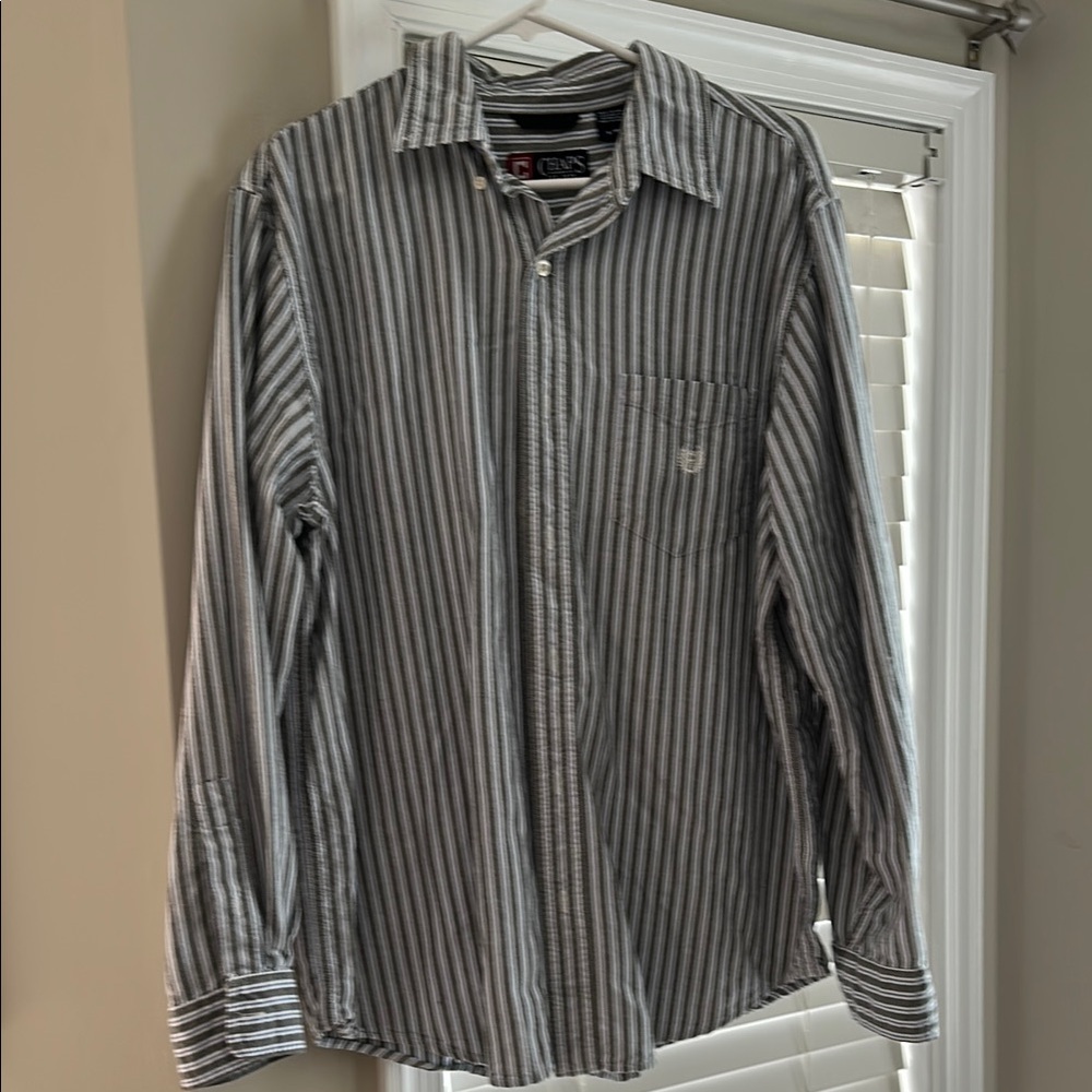 Chaps Men's Dark Grey Striped button down shirt